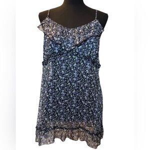 Express Women's Purple Floral Sheer Camisole, Adjustable Straps, Ruffles, Large